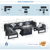 NICESOUL 7 Piece Modern Aluminum Outdoor Furniture Set with Fire Pit Propane/Gas, 29 inch Deep Wide Seat, All Weather Patio Conversation Set, L Shaped Modular Sectional Sofa for Backyard, Dark Gray NICESOUL