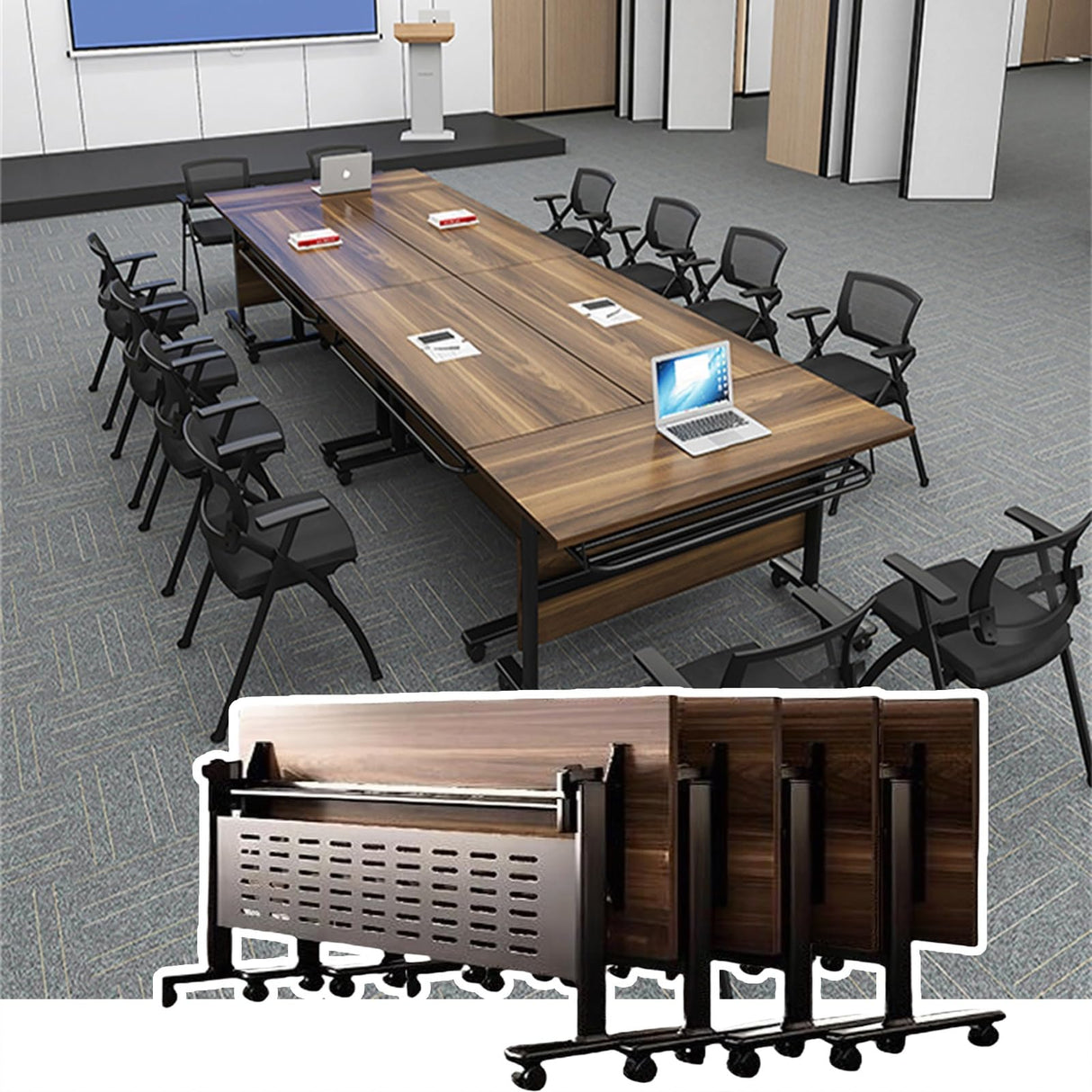 Folding Conference 1/2/4/6/8 Pack Table On Wheels Conference Room Table Flip Top Mobile Office Training Room Lockable Mobile Foldable Meeting Table Seminar Table for Home Office(8pack,47x20x30in) ZSPINJIA
