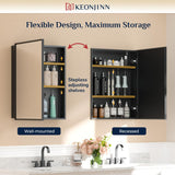 Keonjinn 16" x 24" Black Medicine Cabinets for Bathroom with Mirror Recessed or Surface Wall-Mounted Aluminum Alloy Framed Beveled Mirror, Single Door Metal Bathroom Vanity Mirror with Storage Cabinet Keonjinn