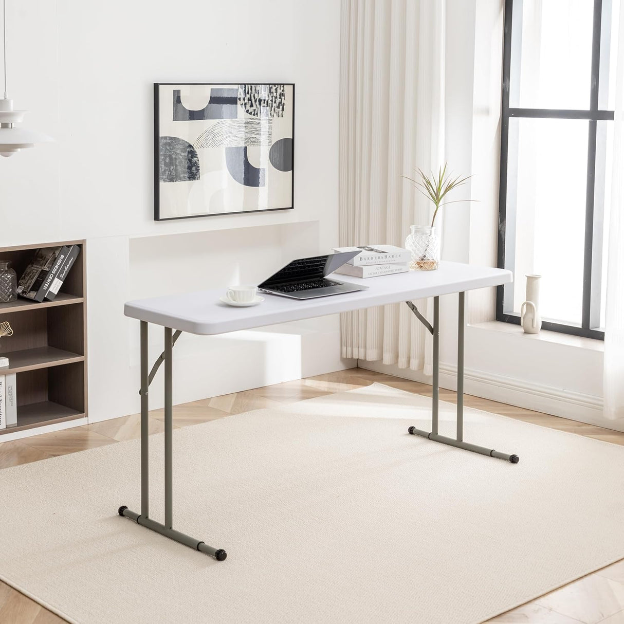 BTEXPERT 5-Foot - 60" Long White Plastic Folding Seminar Training Table Portable 18" Wide Narrow, 29" High, Events Indoor Outdoor Lightweight BTEXPERT