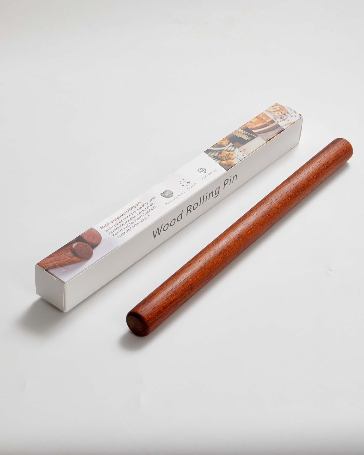 Wood Rolling Pin for Dough, Vinoil French Rolling Pins for Baking with Slicone Baking Mat Set, Dough Roller for Baking Fondant Pizza Pasta Pies Cakes Bread and Cookies, 16 Inch Rosewood Vinoil