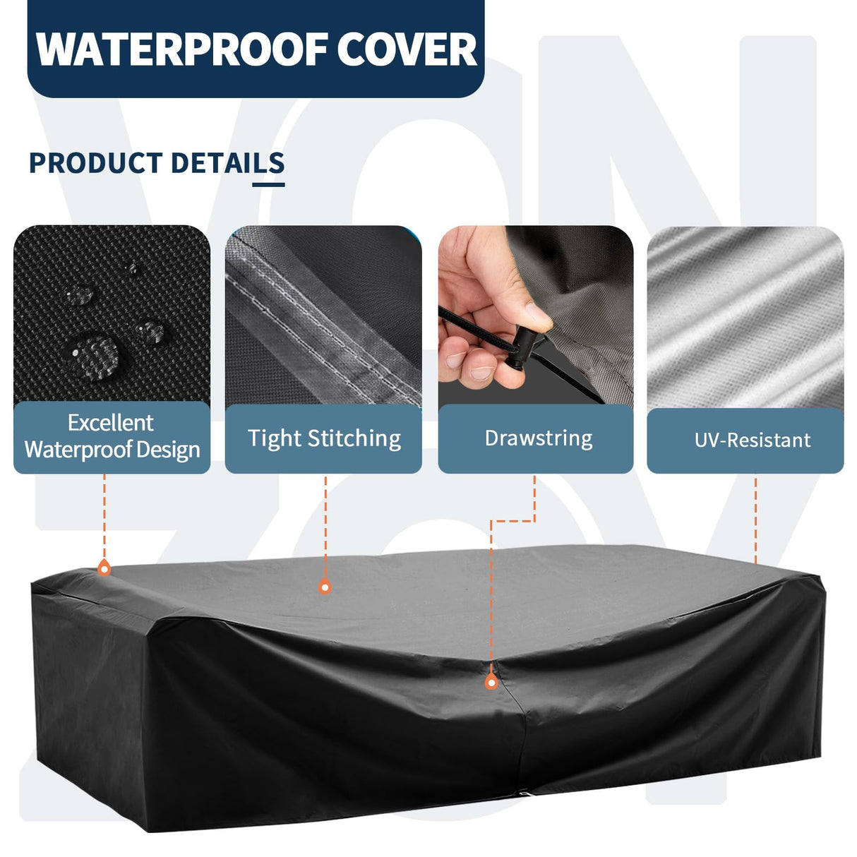 VONZOY Outdoor Patio Furniture Set 7 Pieces Sectional Rattan Sofa Set, PE Wicker Patio Conversation Set with 6 Seat Cushions and 1 Tempered Glass Table and Furniture Cover, Black VONZOY