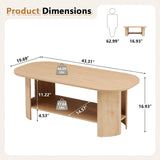 MAHYIZYI 43.3” Oval Coffee Tables for Living Room, Wood Farmhouse Coffee Table with Storage, 2-Tier Center Table with Storage Shelf Low Tea Table for Small Space, Home, Office (Natural) MAHYIZYI