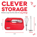 Dash SmartStore™ Deluxe Compact Electric Hand Mixer + Whisk and Milkshake Attachment for Whipping, Mixing Cookies, Brownies, Cakes, Dough, Batters, Meringues & More, 3 Speed, 150-Watt – Red DASH