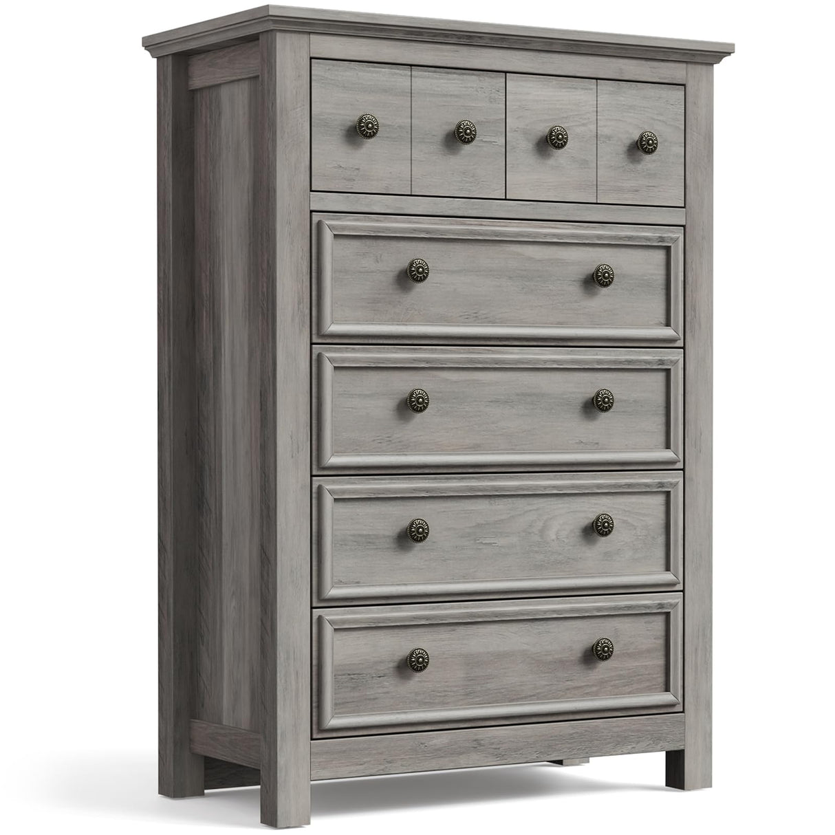 LGHM Farmhouse 6 Drawers Dresser Chest, 45" Tall Dressers for Bedroom, Dressers & Chests of Drawers - Easy Pulls Metal Handles, Thick Support Legs for Bedroom,Livingroom, Closet, Gray LGHM