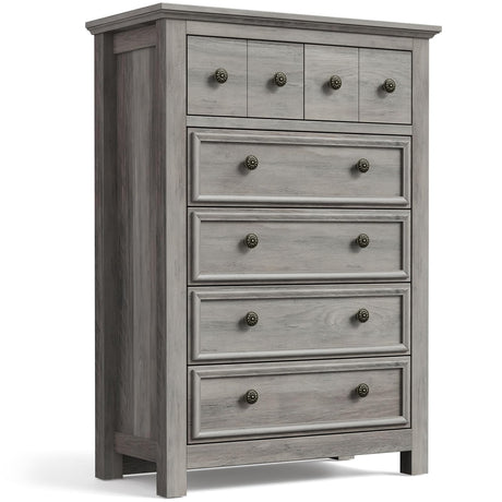 LGHM Farmhouse 6 Drawers Dresser Chest, 45" Tall Dressers for Bedroom, Dressers & Chests of Drawers - Easy Pulls Metal Handles, Thick Support Legs for Bedroom,Livingroom, Closet, Gray LGHM