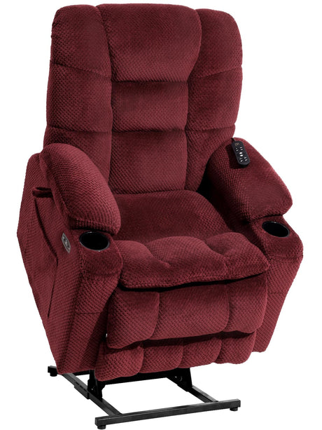 EONIX Dual Motor Lay Flat Power Lift Recliner Chair for Elderly, Electric Recliner Lift Chairs for Adults with Cup Holders, 400lbs Heavy Duty Power Recliner Sofa with Heat and Massage, Burgundy EONIX
