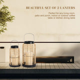 Handwoven Boho Lanterns Set of 2 – Decorative Candle Holders for Living Room, Dining Table Centerpiece, Patio & Porch – Modern Farmhouse & Bohemian Home Décor, Handcrafted Woven Lanterns SUJUN