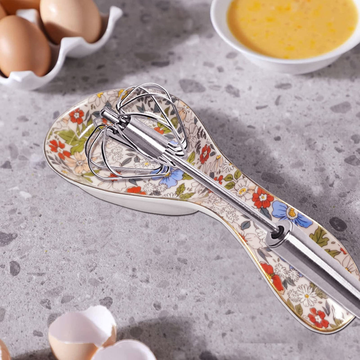 LEAZUL Ceramic Spoon Rest for Stove Top Large Spoon Holder Farmhouse Spoon Rest for Kitchen Counter Floral Coffee Spoon Rest Flowers Print Cooking Utensil Tools Rest Modern Kitchen Decor LEAZUL