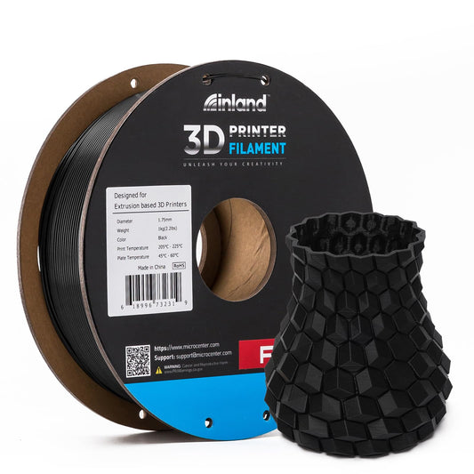 INLAND Micro Center PLA+ 3D Printing Filament 1.75mm - Black PLA Plus 3D Printer Filament - PLA Pro Dimensional Accuracy +/- 0.03 mm - 1 kg Cardboard Spool (2.2 lbs) - WoodArtSupply