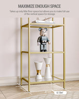 Hzuaneri Bookcase Bookshelf, Tempered Glass Bookshelves, Slim Shelving Unit for Bedroom, Bathroom, Home Office, Steel Frame, 5 Tier Gold BC05001G Hzuaneri