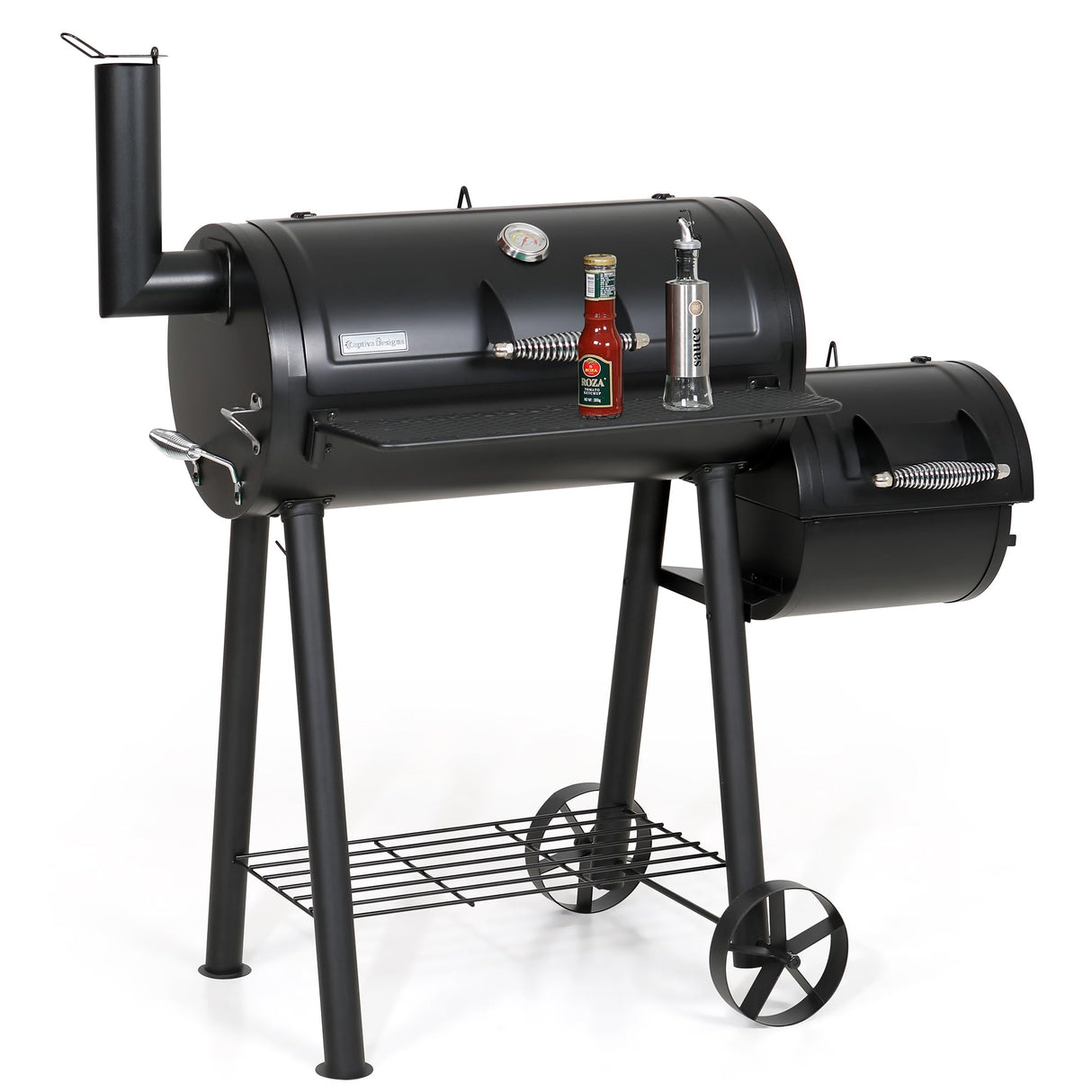 Captiva Designs Charcoal Grill with Offset Smoker, All Metal Steel Made Outdoor Smoker, 512 sq.in Cooking Area, Best Combo for Outdoor Garden Patio and Backyard Cooking Captiva Designs