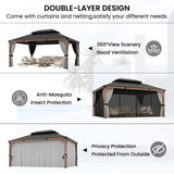 Amopatio 12' X 16' Wood Gazebo, Hardtop Gazebos with Galvanized Steel Double Roof, Metal Outdoor Permanent Aluminum Gazebo for Patio Deck Backyard Amopatio