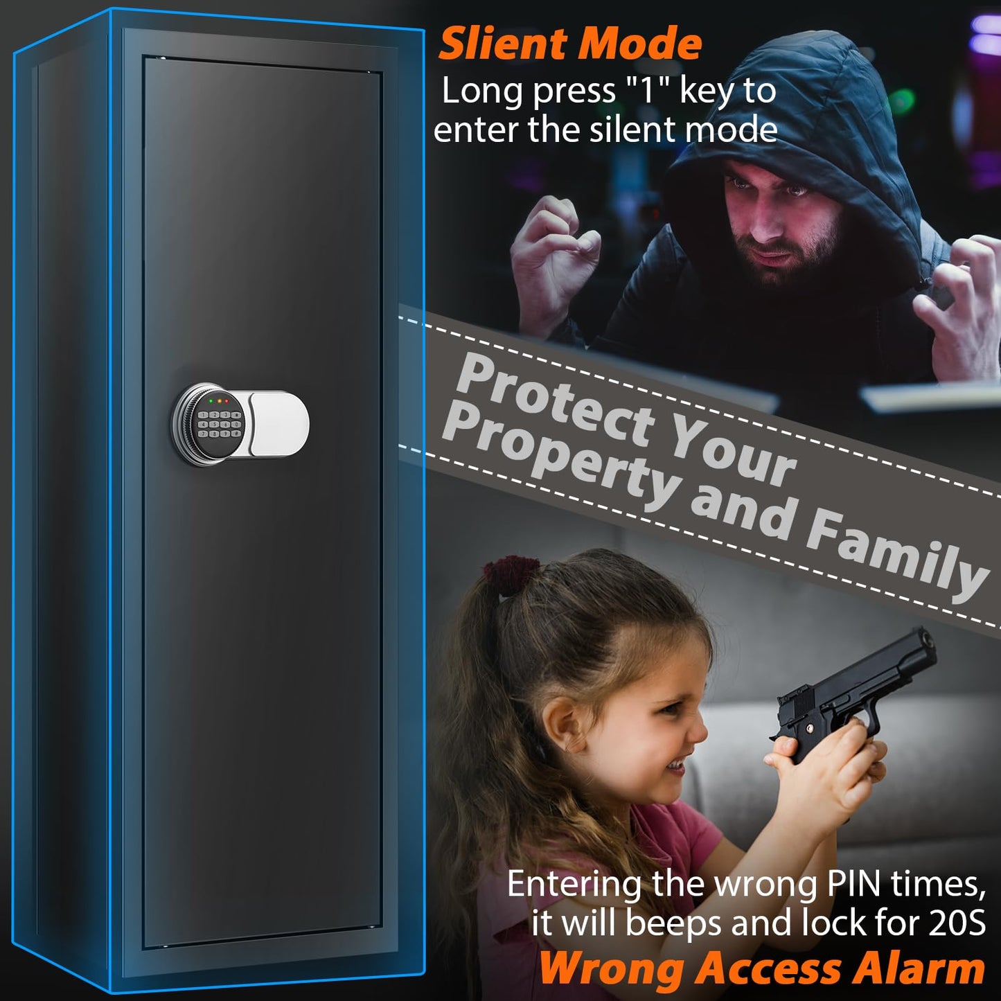 Nebakne [𝟐𝟎𝟐4𝐍𝐄𝐖] 51" 8 Fireproof Rifle Safe for Home USE, 70Lb Gun Safes for Home Rifles and Pistols, Anti-Theft Gun Safes for Rifles and Shotguns with 2 Adjustable Rifle Rack & Silent Mode