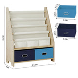 EXPERLAM 4 Tier Kids Book Shelf, Wooden Kids Book Rack Storage Bookshelf with Toy Storage Organizer, Toddler Sling Bookshelf for Boys, Girls, Kids Room, Blue EXPERLAM