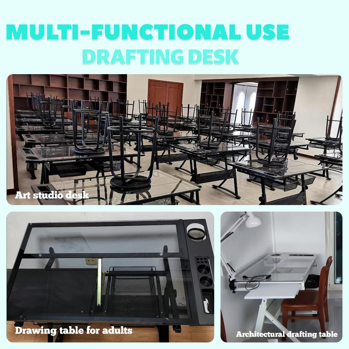 Adjustable Drafting Table for Adults Professional Art Table 2 Storage Drawers Height Adjustable Home Office Reading Painting Tempered Glass Top Modern White Design Doeqkue