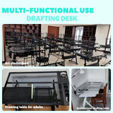 Adjustable Drafting Table for Adults Professional Art Table 2 Storage Drawers Height Adjustable Home Office Reading Painting Tempered Glass Top Modern White Design Doeqkue