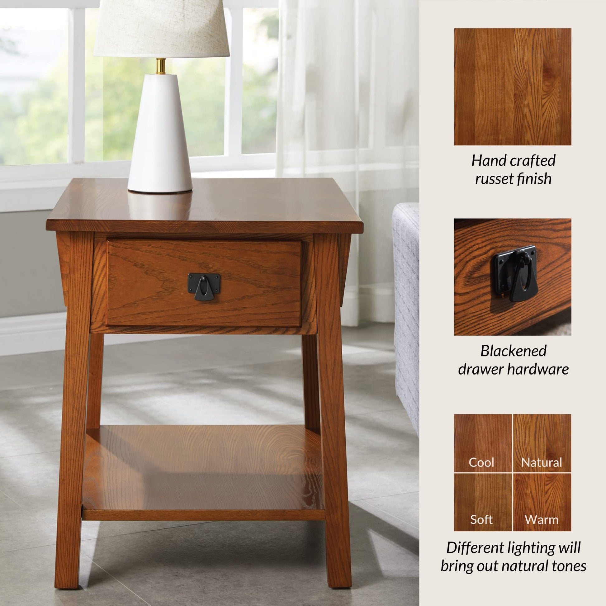 Leick Home 9066-SC Mission End Table with Locking Secret Compartment Made with Solid Wood, for Living Rooms, Russet Finish Side Table with Secret Compartment - WoodArtSupply