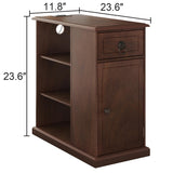 ChooChoo Farmhouse XXL End Table with Charging Station，Narrow Sofa Side Table with Adjustale Shelf, 3 Tier Rustic Night Stand for Small Place Living Room, Cherry Brown ChooChoo