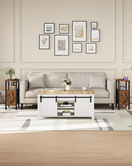 CHOEZON Farmhouse End Table, Narrow Side Table for Small Spaces, Slim Nightstand with Charging Station, with 2 AC Outlets, 1 USB and 1 Type-C Port, for Living Room, Bedroom, Rustic Brown TBZ08UBF CHOEZON
