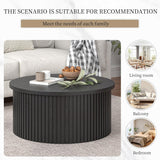 Fsbecl Round Fluted Lift Top Coffee Table with Storage, 34.6'' Farmhouse Round Coffee Tables for Living Room, Circle Wood Accent Center Table for Home, Office (Black) Fsbecl