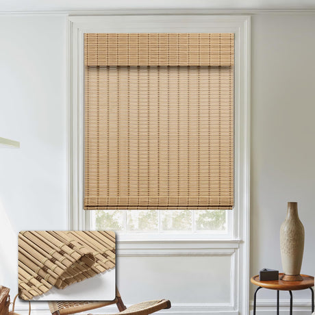 HIDODO Cordless Bamboo Roman Shades, Light Filtering Bamboo Blinds Shades for Indoor Windows, UV Protection Roll Up Blinds for Home, Office, 26" W x 64" H, Natural HIDODO