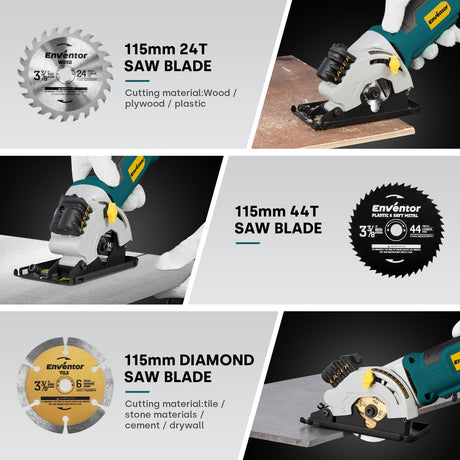 Enventor Mini Circular Saw, 4.8A Electric Circular Saws Corded with Laser Guide, 4000RPM, 3 Saw Blades 3-3/8" Max Cutting Depth 1-1/16", Compact, Power for Wood, Soft Metal, Tile, Plastic Enventor