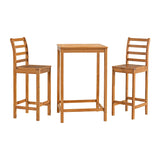 Barre 3-Piece Acacia Wood Bar Height Bistro Set, Weatherproof Outdoor Patio Furniture with Ergonomic Chairs and 28 in. x28 in. Table, Natural Finish Alaterre Furniture