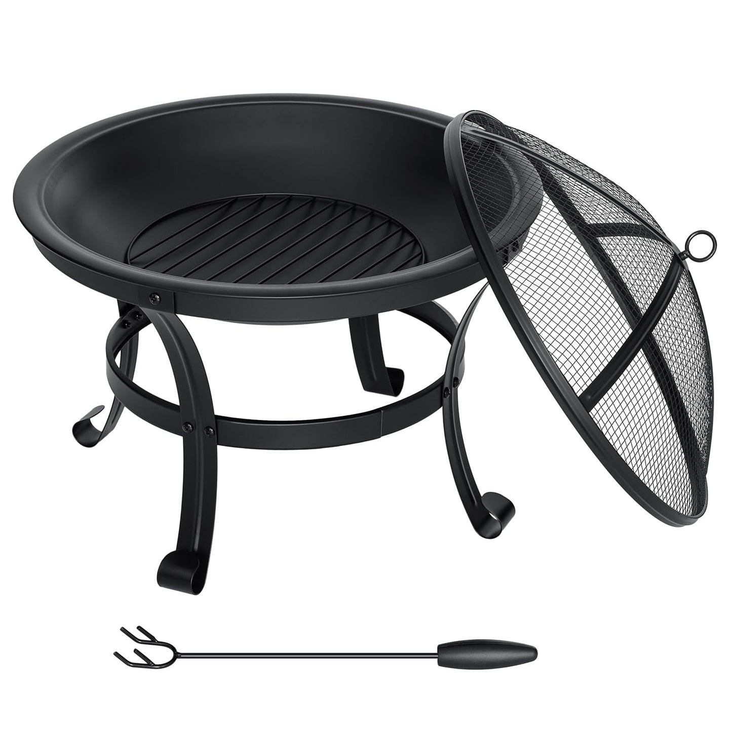 SINGLYFIRE 22 inch Fire Pit for Outside Outdoor Wood Burning Small Bonfire Pit Steel Firepit Bowl for Patio Camping Backyard Deck Picnic Porch,with Spark Screen,Log Grate,Poker