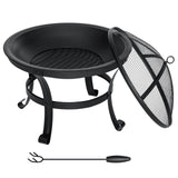 SINGLYFIRE 22 inch Fire Pit for Outside Outdoor Wood Burning Small Bonfire Pit Steel Firepit Bowl for Patio Camping Backyard Deck Picnic Porch,with Spark Screen,Log Grate,Poker SINGLYFIRE