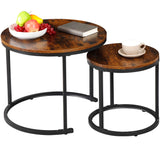 ZENY Nesting Coffee Table Set of 2, 23.6inch Round Coffee Table Wood Grain Top with Sturdy Metal Frame, Industrial End Table Side Tables for Living Room Bedroom Balcony Yard, Rustic Brown ZENY
