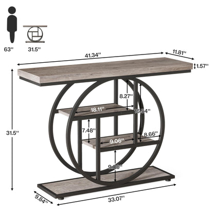 Tribesigns 41.3" Console Table, Industrial 4-Tier Sofa Table Entryway Table with Circle Base, Narrow Wood Accent Tables with Storage Shelves for Living Room, Hallway, Foyer, Gray - WoodArtSupply