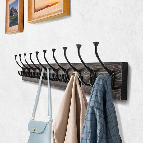 IBosins Wall Mounted Coat Rack with 10 Decorative Hooks, 34'' Long, Old Wood Color Coat Hanger, Rustic Coat Hooks Rail for Entryway Living Room Coat Scarf Bag Towel Hat IBosins