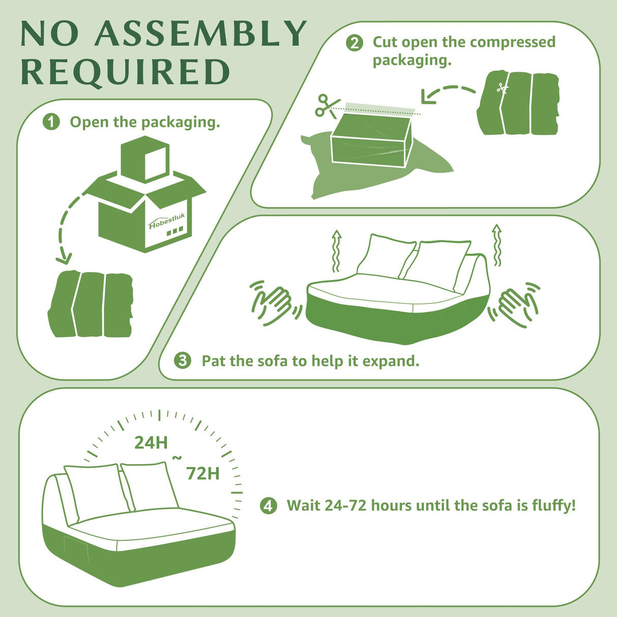 Hobestluk Small Sofa Small Couches for Living Room, Comfy Memory Foam Couch, Mini Sofa with Side Pocket for Living Room, Bedroom (Grey+Green) Hobestluk