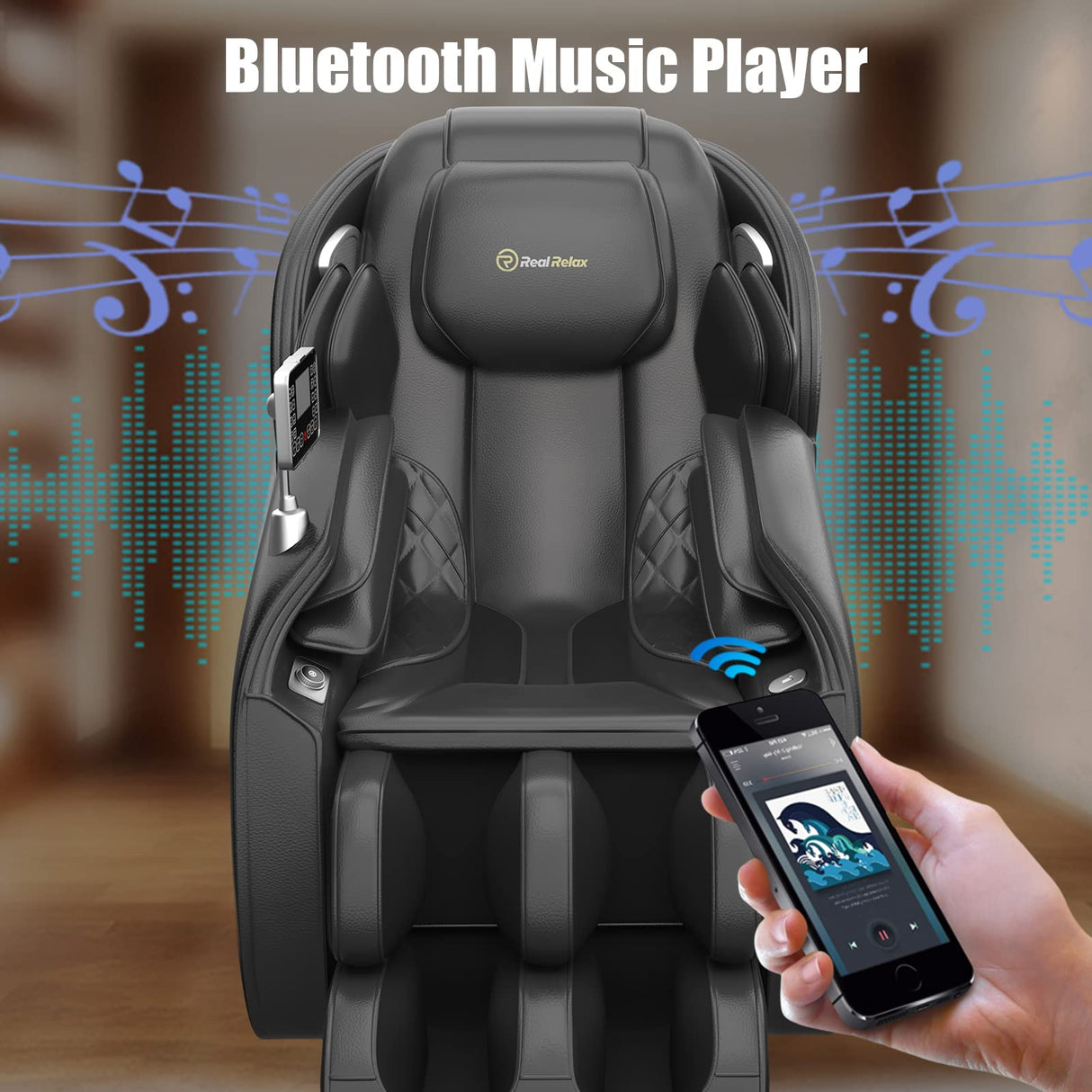 Real Relax 2025 Massage Chair Full Body, Zero Gravity SL-Track Shiatsu Massage Recliner with Heat, APP Control, Child Lock, Body Scan Bluetooth Foot Roller, Favor 06, All Black Real Relax