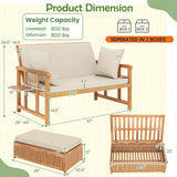 Tangkula Outdoor Acacia Wood Daybed with Storage Ottoman, Wood Patio Loveseat Sofa with 4-Level Backrest & Removable Cushions, 2 Folding Side Tables, Patio Recliner Lounger for Poolside, Backyard Tangkula