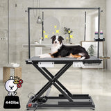 CIRONBOW 50'' Electric Dog Grooming Table, Adjustable X Lift Heavy Duty Dog Grooming Table for Large Dogs with Anti-Skid Tabletop & Grooming Scissors & Wireless Remote &Tool Organizer & Arms, Black CIRONBOW