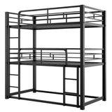 Merax Triple Bunk Bed with Safety Guardrail, Twin Over Twin Over Twin Metal Bed for Teens, Guests, Black Merax