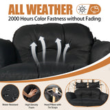 Double Egg Swing Chair with Stand & Adjustable Canopy, Outdoor Indoor Hanging Egg Chair, Handwoven Pe Rattan Loveseat with Uv-Resistant Cushions, 680Lbs Capacity for Patio, Garden, Balcony (Black) Nevsokio