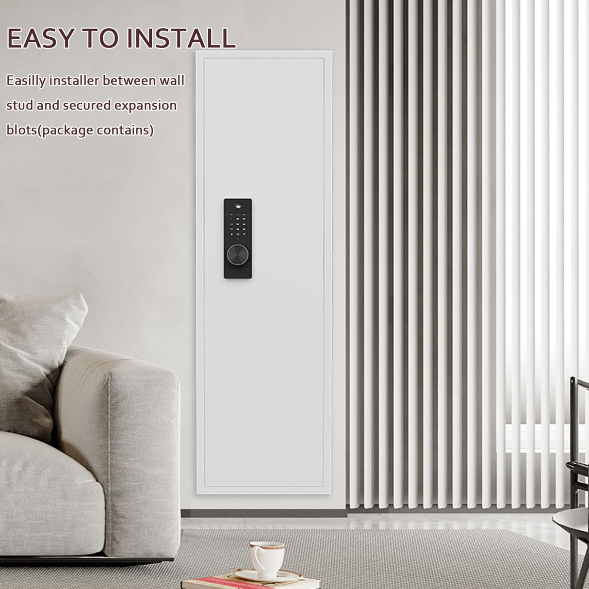 53" Wall Gun Safe, Wall Safe Between Stud, Hidden Wall Gun Safe for Rifles with Adjustable Shelves,Assembled Rifle Gun Safe for Storage Firearm Money Valuables White CuisinSmart