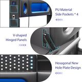 busyaeh Floating Bed Frame King with Storage & Headboard, Platform Frame with LED Lights, Upholstered King Size Floating Bed with Headboard, No Box Spring Needed, Noise-Free, Easy Assembly, PU Black busyaeh