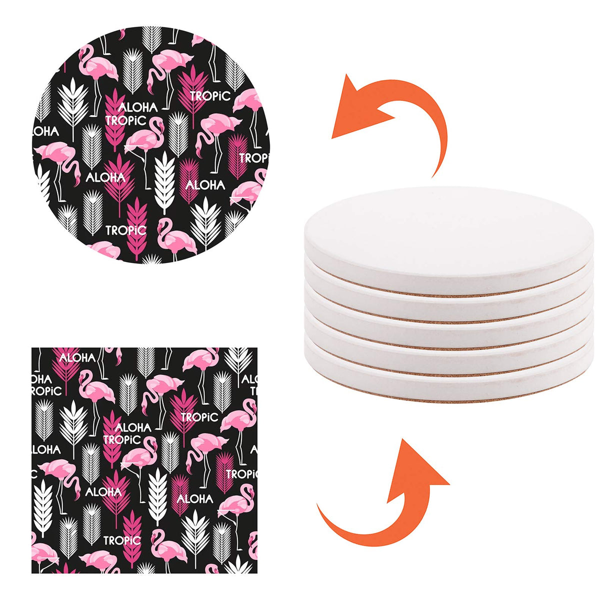 HooAMI Sublimation Blanks Coaster for Drinks, Absorbent Ceramic Stone Coaster Set with Cork Backing Pads, Heat Transfer Cup Coasters for Home Decor,Set of 6 (Round) HooAMI