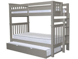 Bedz King Tall Bunk Beds Twin over Twin Mission Style with End Ladder and a Twin Trundle, Gray Bedz King