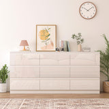 JassmiPkwy 70 INCH 9 Drawers Dresser with Power Outlet, Wide High Gloss Chest of Drawers Large, Modern Storage Drawer Dresser for Bedroom, White JassmiPkwy