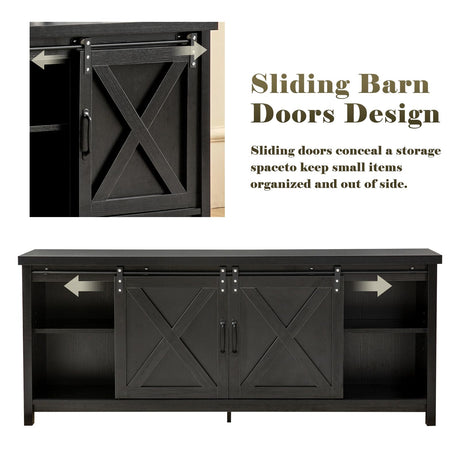 GAZHOME Farmhouse TV Stand with Sliding Barn Doors, Media Entertainment Center Console Table for TVs up to 65”,Rustic TV Stand for Living Room Bedroom(Black) GAZHOME