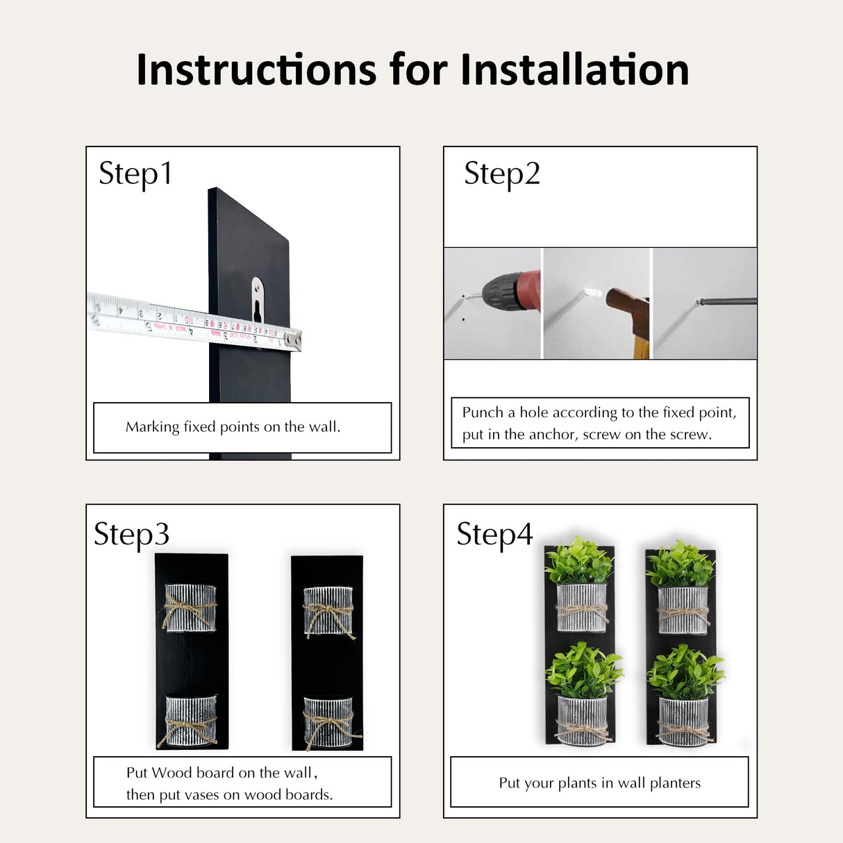 Hukalw Artificial Plants Wall Hanging Decor, Faux Plants with Rustic Metal Planters and Wood for Indoor Wall Decor, Artificial Greenery Plants Wall Art for Modern Farmhouse Living Room Hukalw