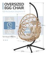 SWITTE Egg Chair Outdoor with Stand, Indoor Wicker Hanging Egg Swing Chair with Cushion, 400LBS Capacity for Patio, Bedroom & Garden - Cream SWITTE