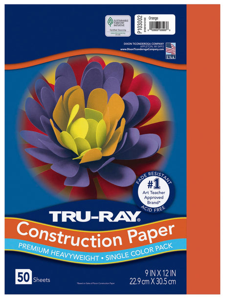 Pacon 103002 Tru-Ray Construction Paper, 76 lbs., 9 x 12, Orange, 50 Sheets/Pack Tru-Ray