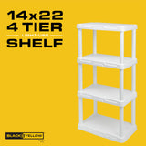 CX 4-Tier (48”H x 22”W x 14.25”D) Plastic Storage Shelving Unit (White) 2-Pack, Light Duty, 50lbs Per Shelf Capacity, Indoor Storage and Organization in Home, Garage, Office with Easy Assembly CENTREX