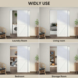 JUBEST 60"(Double 31") x80" Sliding Closet Door, K Style MDF Bypass Closet Door with Hardware Kit & Matching Fascia, Preassembled Solid Wood Slab with Water-Proof PVC Surface, Easy to Install, White JUBEST